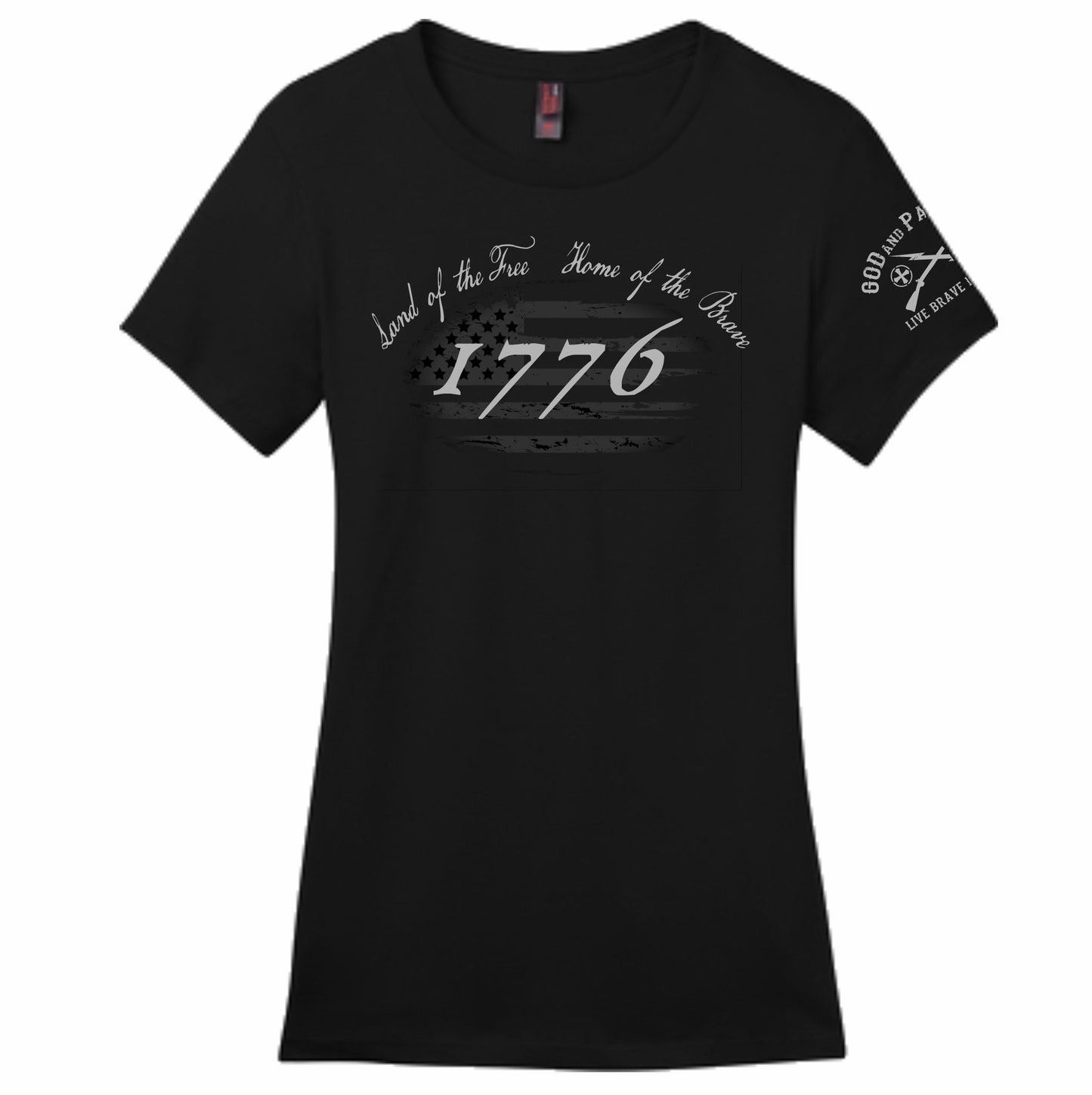 1776 Land Of The Free Home Of The Brave Women's Patriotic T-Shirt (black)