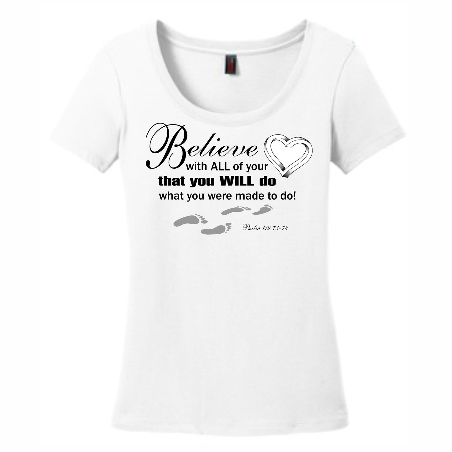 Believe With All Your Heart Women's Christian Scoop Neck T-Shirt (white)