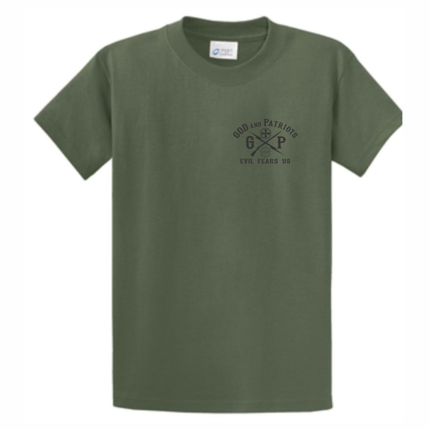 Evil Fears Us 1776 God And Patriots Men's Patriotic T-Shirt (military green)