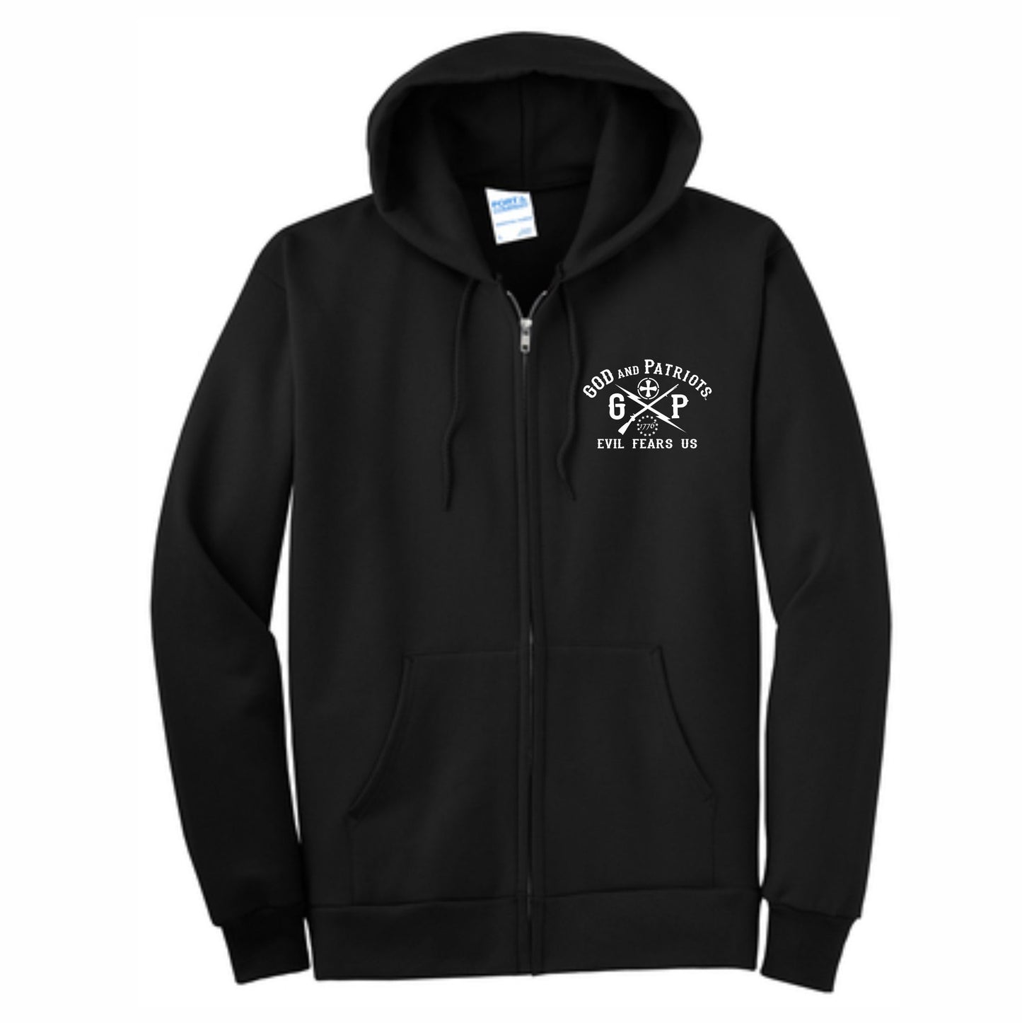 Evil Fears Us God And Patriots Patriotic Zip-Up Hoodie