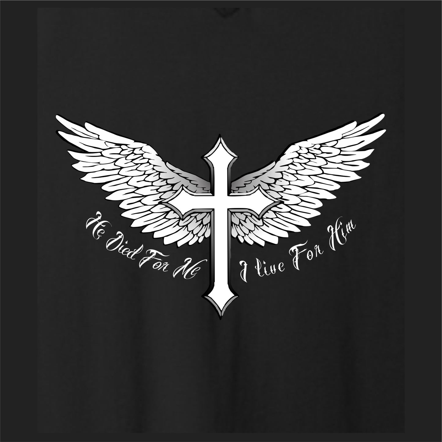 He Died I Live Wings & Cross Women's Christian V-Neck T-Shirt (black)