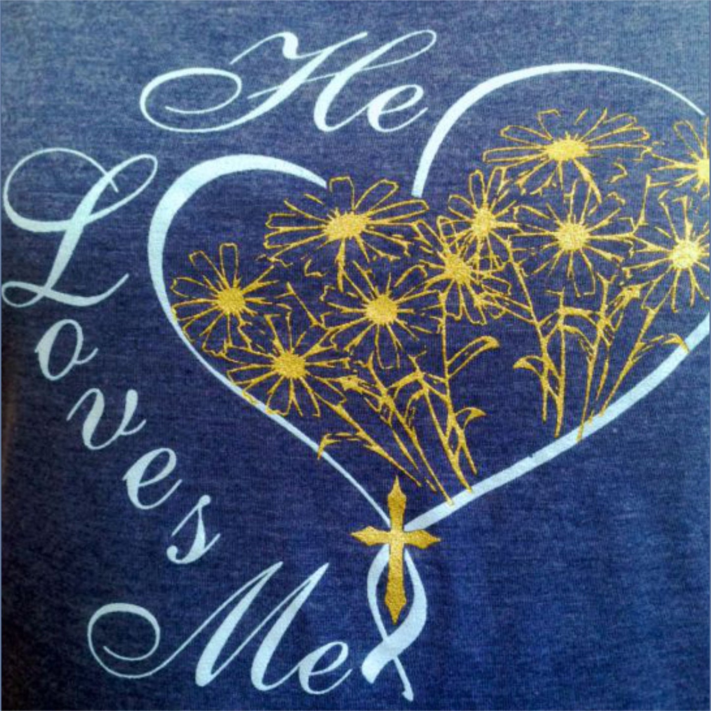 He Loves Me Heart & Flowers Women's Christian Dolman Sleeve T-Shirt (vintage royal)