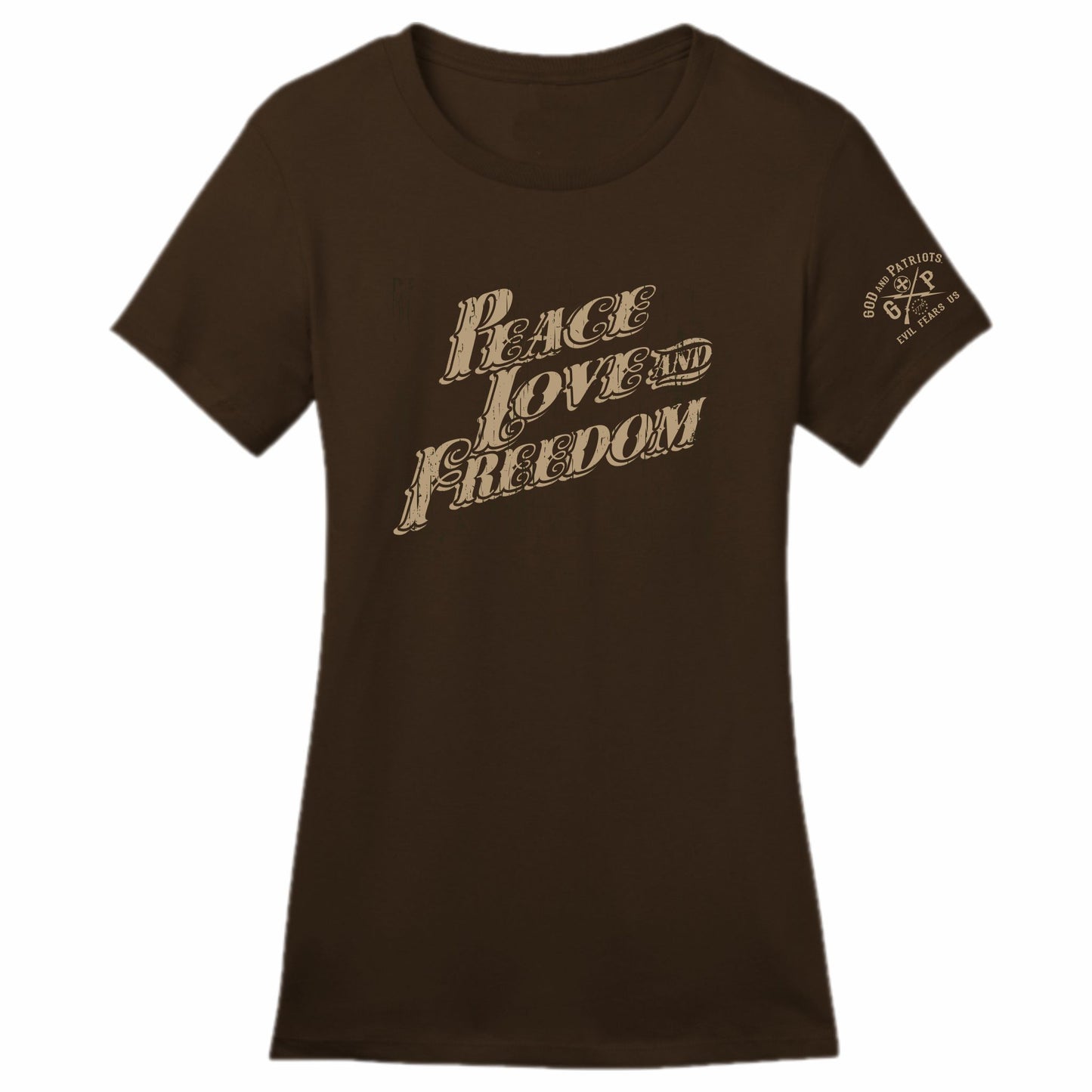 Peace Love And Freedom Women's Patriotic T-Shirt (espresso)