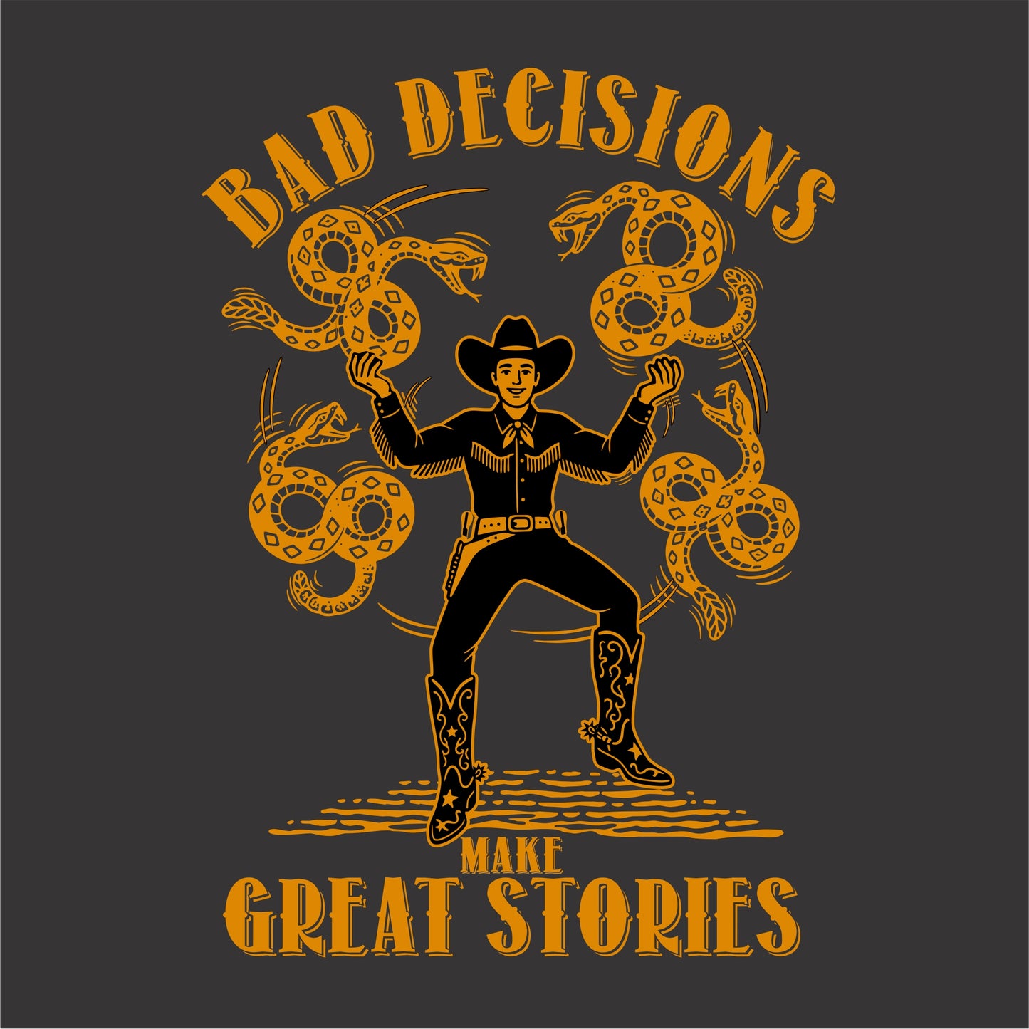 Rattle Snake Roundup Cowboy Bad Decisions Patriotic T-Shirt (black)