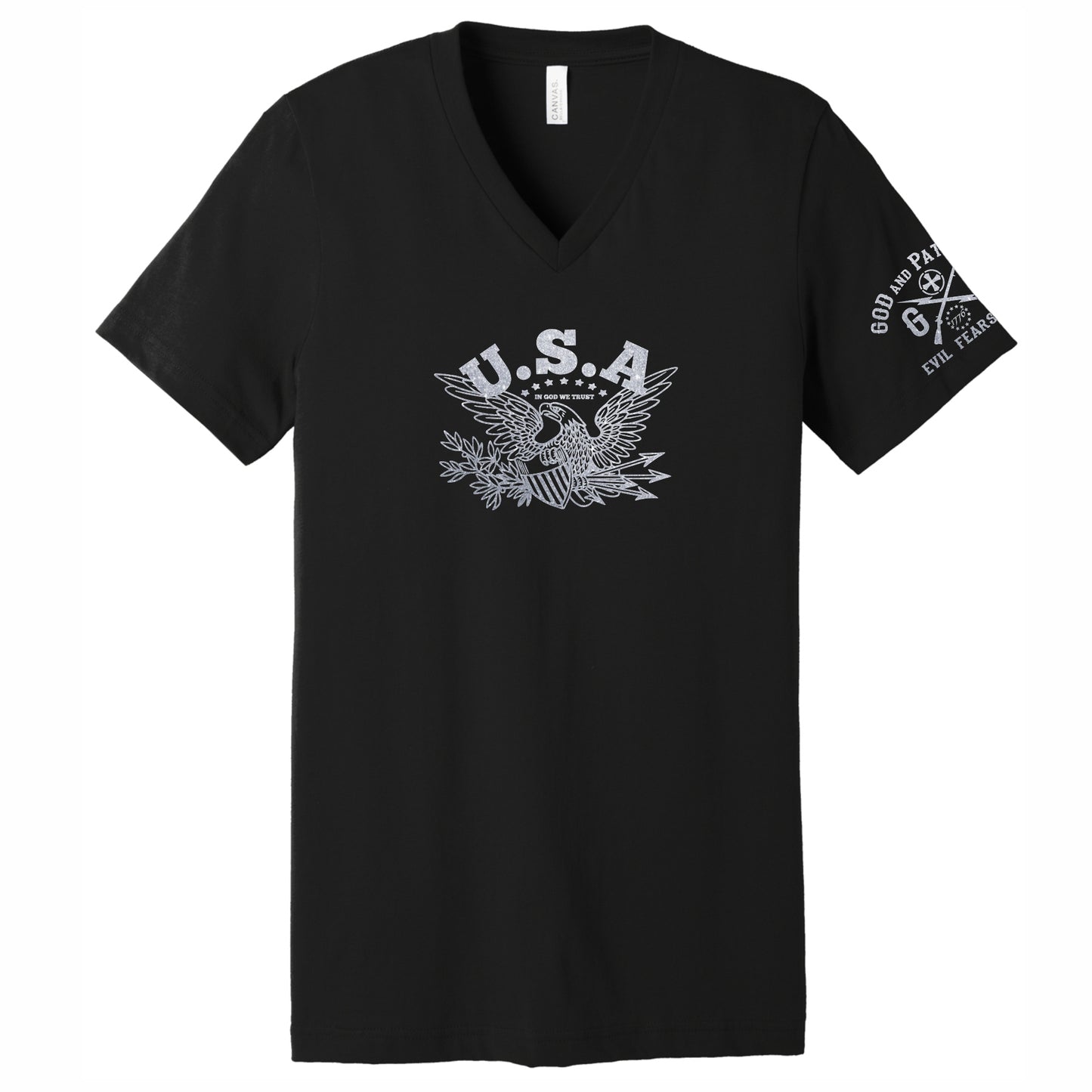 USA Eagle Seal In God We Trust V-Neck Patriotic T-Shirt (black)