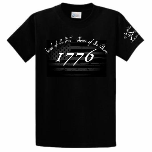 1776 Land of The Free Home Of The Brave Men's Patriotic T-Shirt (black)