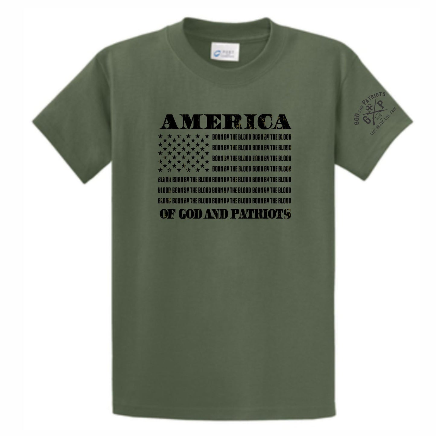 America Born By The Blood God And Patriots Men's Patriotic T-Shirt (military green)