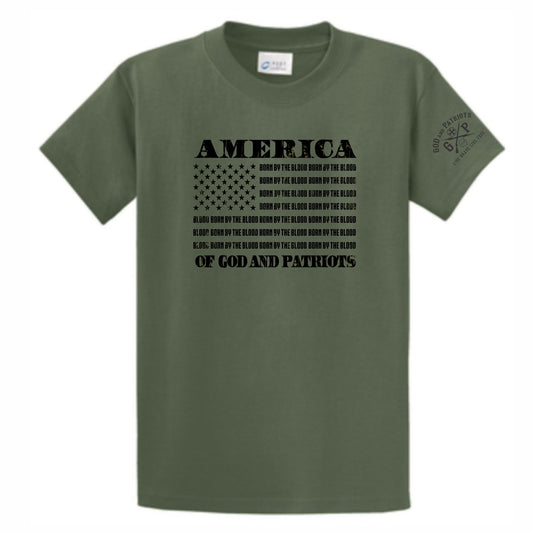 America Born By The Blood God And Patriots Men's Patriotic T-Shirt (military green)