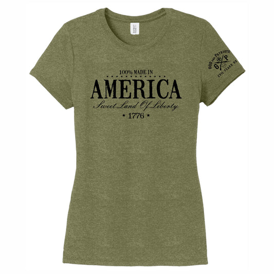 America Sweet Land Of Liberty 1776 Women's Patriotic T-Shirt (green heather)