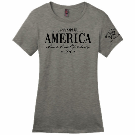 America Sweet Land Of Liberty 1776 Women's Patriotic T-Shirt (heather steel)