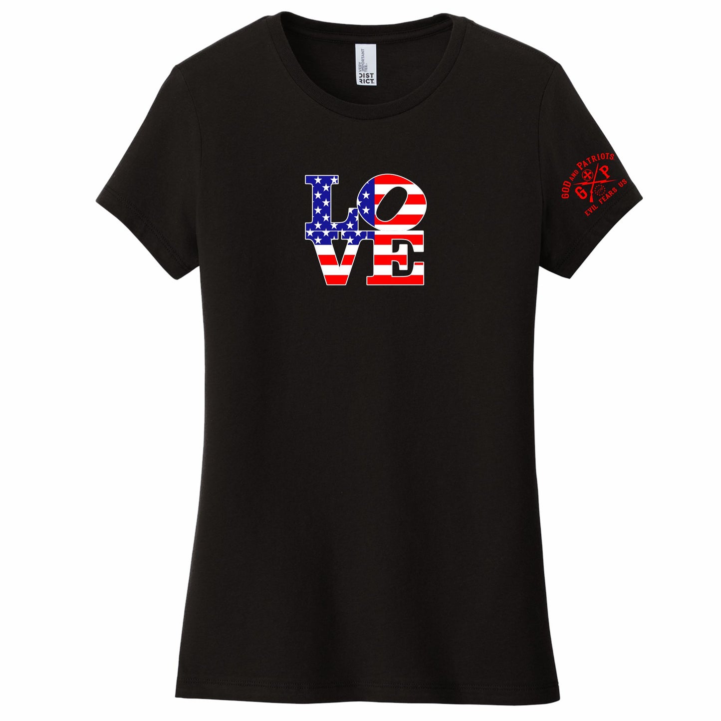 American Flag Love Women's Patriotic T-Shirt (black)