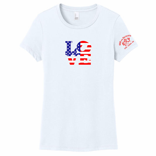American Flag Love Women's Patriotic T-Shirt (white)