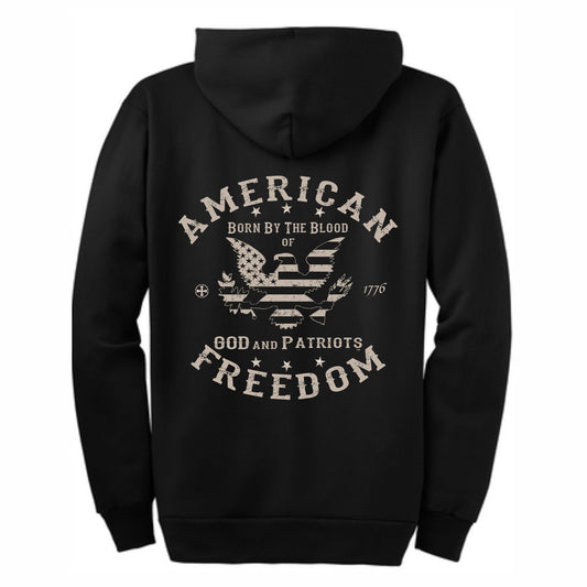 American Freedom Born By The Blood Eagle Patriotic Zip-Up Hoodie