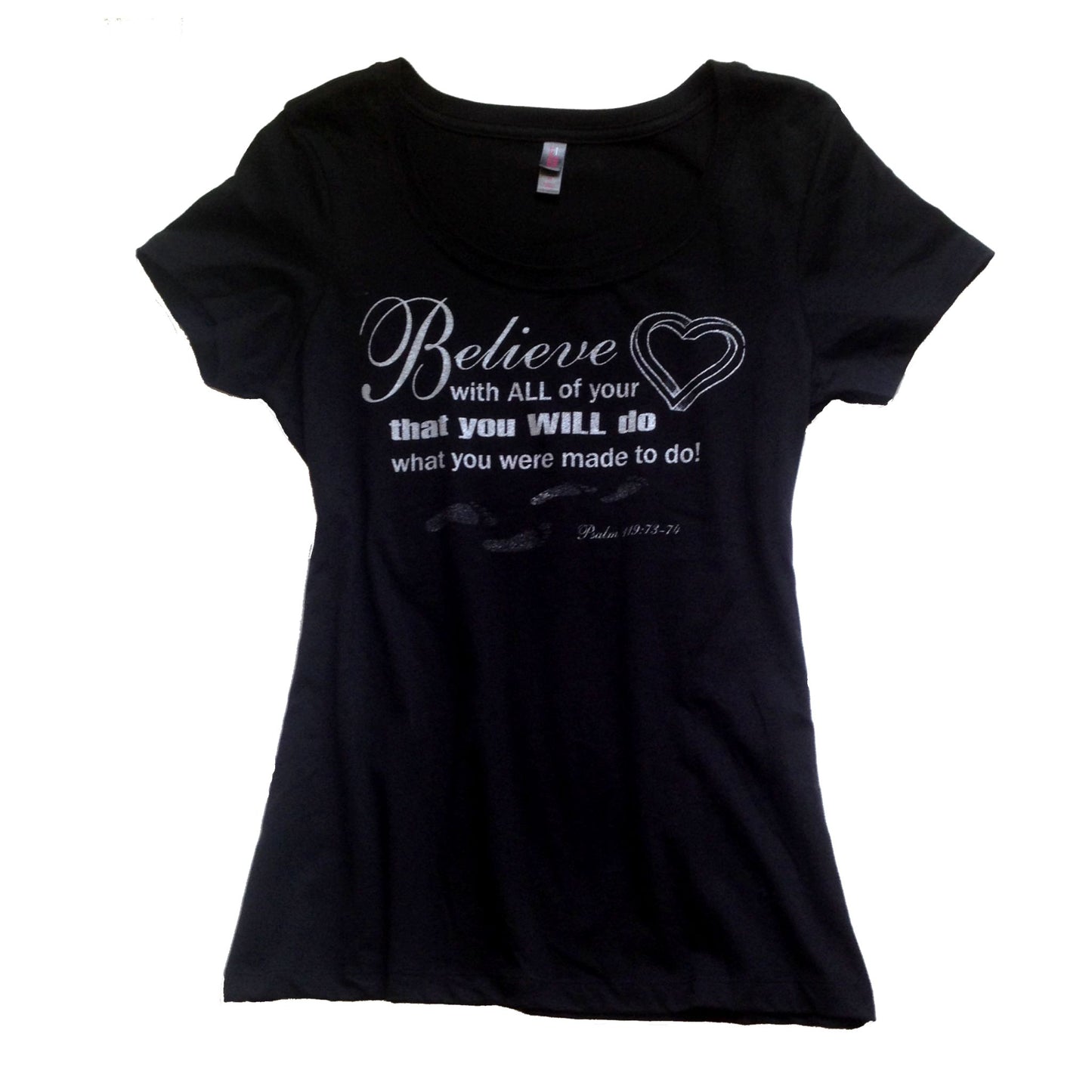 Believe With All Your Heart Women's Christian Scoop Neck T-Shirt (black)
