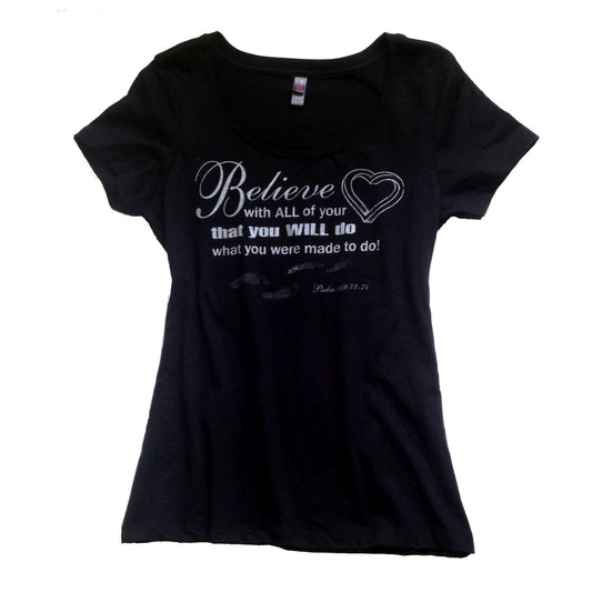Believe With All Your Heart Women's Christian Scoop Neck T-Shirt (black)
