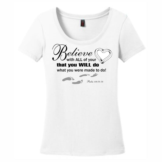 Believe With All Your Heart Women's Christian Scoop Neck T-Shirt (white)