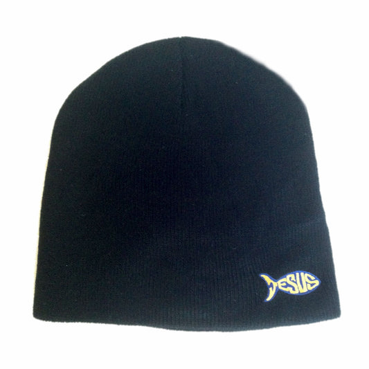 Jesus Fish Fitted Skull Cap Beanie in Black