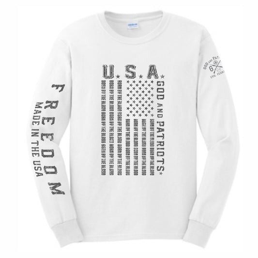 Freedom USA Flag God And Patriots Men's Long Sleeve T-Shirt (white)