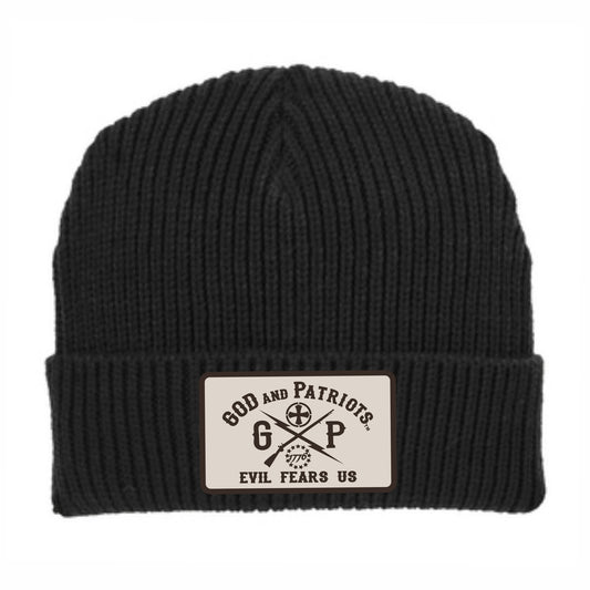 Chunky Rib Knit Watch Cap Beanie With GP Evil Fears Us Logo Patch (black)