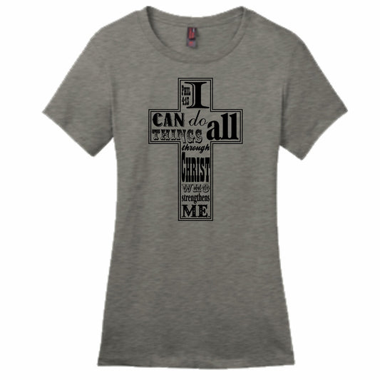 I Can Do All Things Through Christ Women's Christian T-Shirt (heather gray)