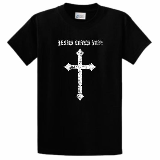 Jesus Loves You With Cross Men's Christian T-Shirt (black)