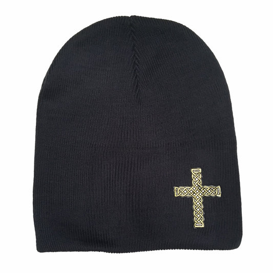 Navy Blue Fitted Skull Cap Beanie With Christian Rope Cross