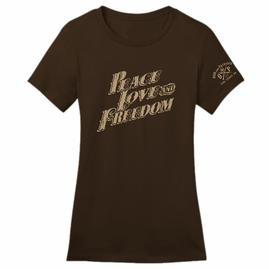 Peace Love And Freedom Women's Patriotic T-Shirt (espresso)