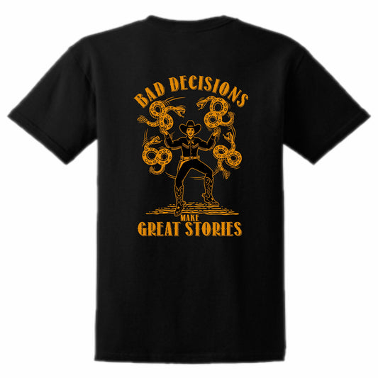 Rattle Snake Roundup Cowboy Bad Decisions Patriotic T-Shirt (black)