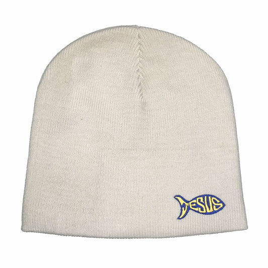 Jesus Fish Fitted Skull Cap Beanie in Sand (beige)