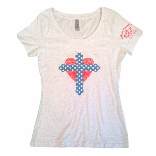 Star Cross Lace Heart Women's Scoop Neck T-Shirt (heather white)