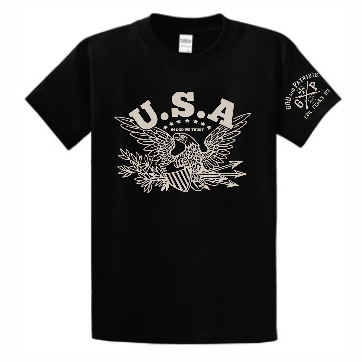 USA Eagle Seal In God We Trust Men's Patriotic T-Shirt (black)