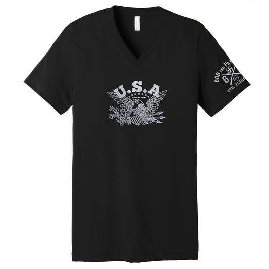 USA Eagle Seal In God We Trust V-Neck Patriotic T-Shirt (black)